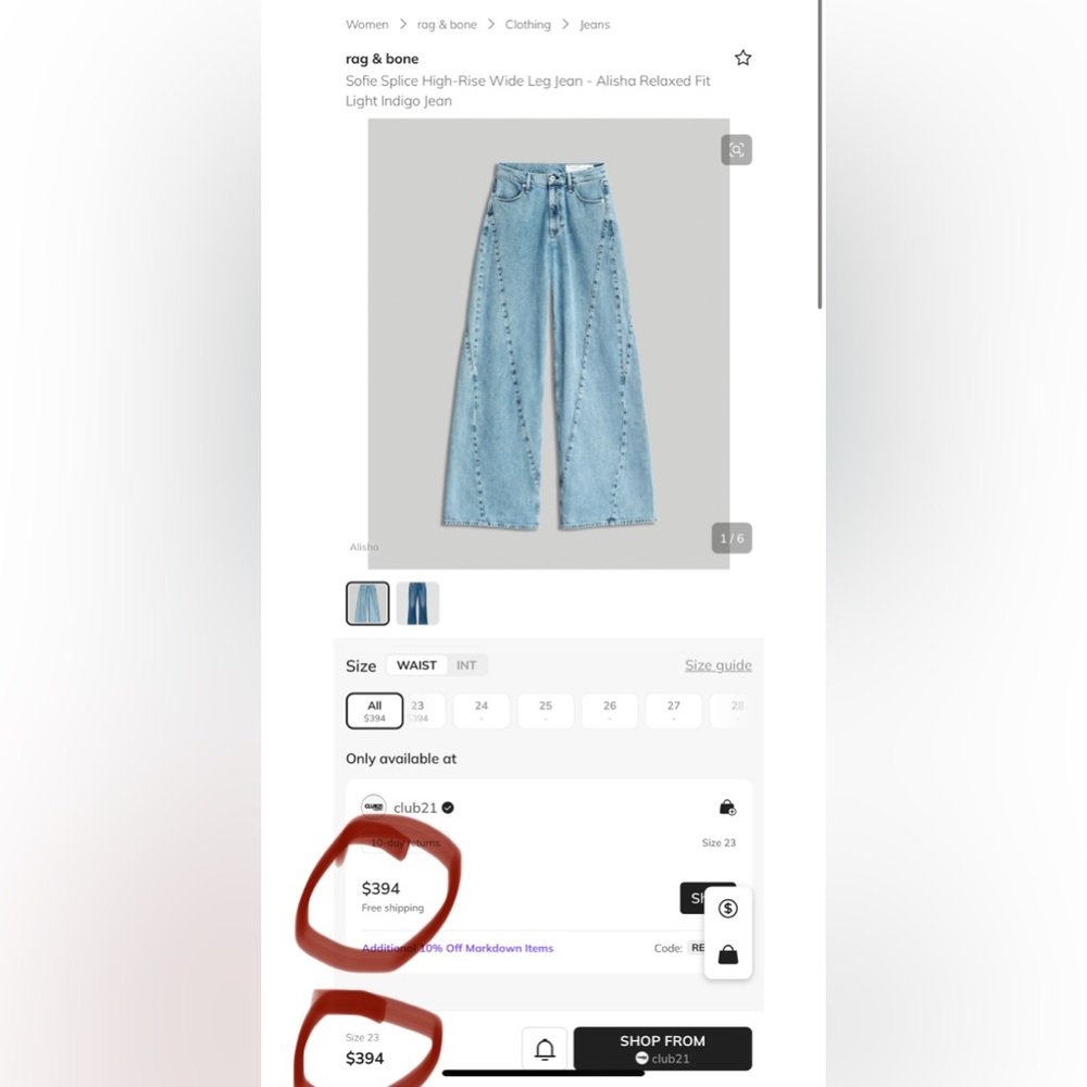 rag & bone Light Blue Flare & Wide Leg Jeans - Picture 6 of 14